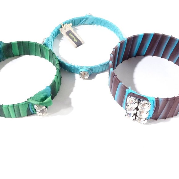 Lee Angel Green Blue Brown Wrapped Crystal Bangle Set of 3 NWT 450 - Picture 3 of 9